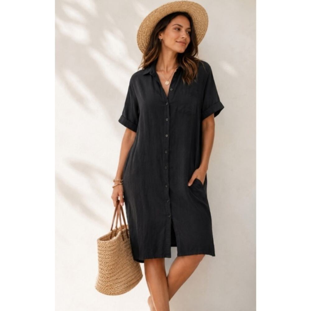 Old Navy Linen Rayon Button Down Midi Dress Pockets Breathable Beach Resort XL